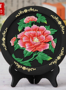 速发活视炭雕工艺品富开花贵红牡丹碳雕礼品电性柜摆件家居装饰品