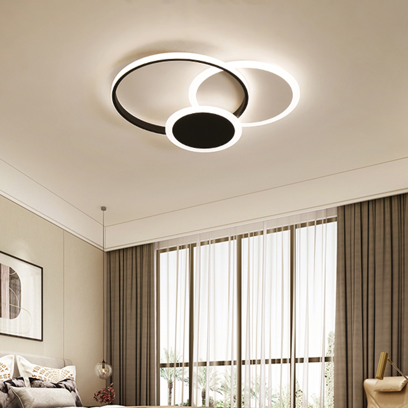 北欧卧室吸顶灯圆形led书房黑白