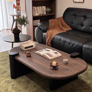 新款 简约设计师中古风茶几组合小户型民宿椭圆实木茶桌客厅家用