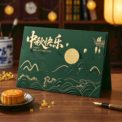 中秋高端商务对折贺卡定制