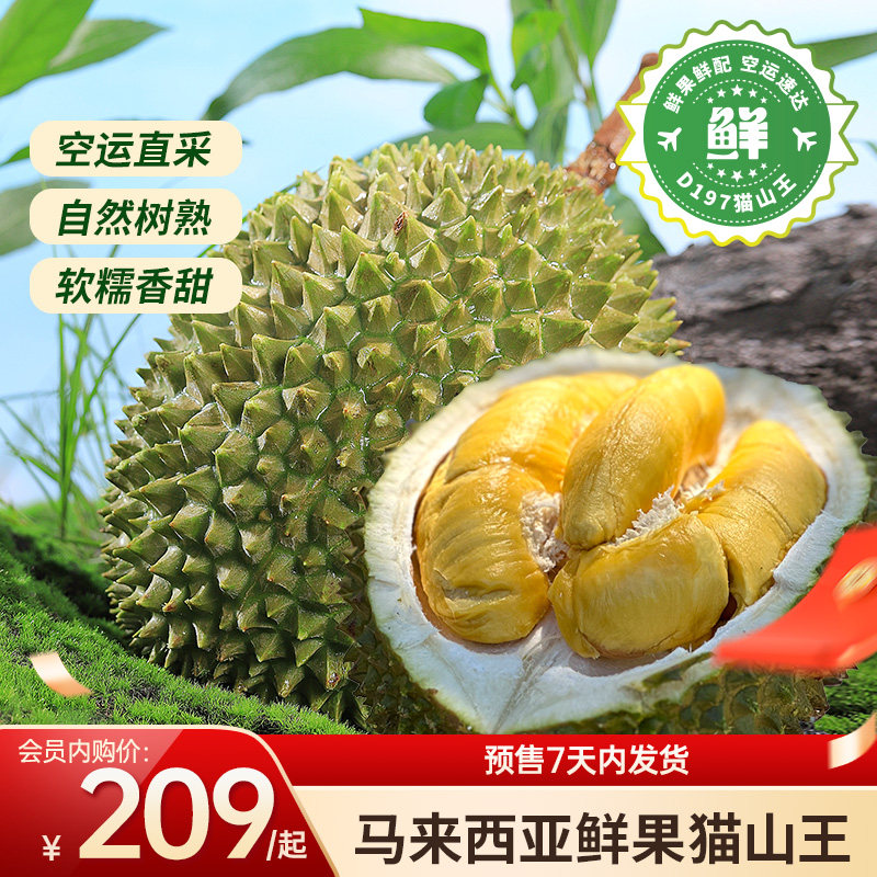 限量7天预售 王上榴马来西亚新鲜猫山王进口树熟榴莲整果AA级D197,水产肉类/新鲜蔬果/熟食,榴莲,淘宝优惠券,粉丝福利购,淘宝优惠卷