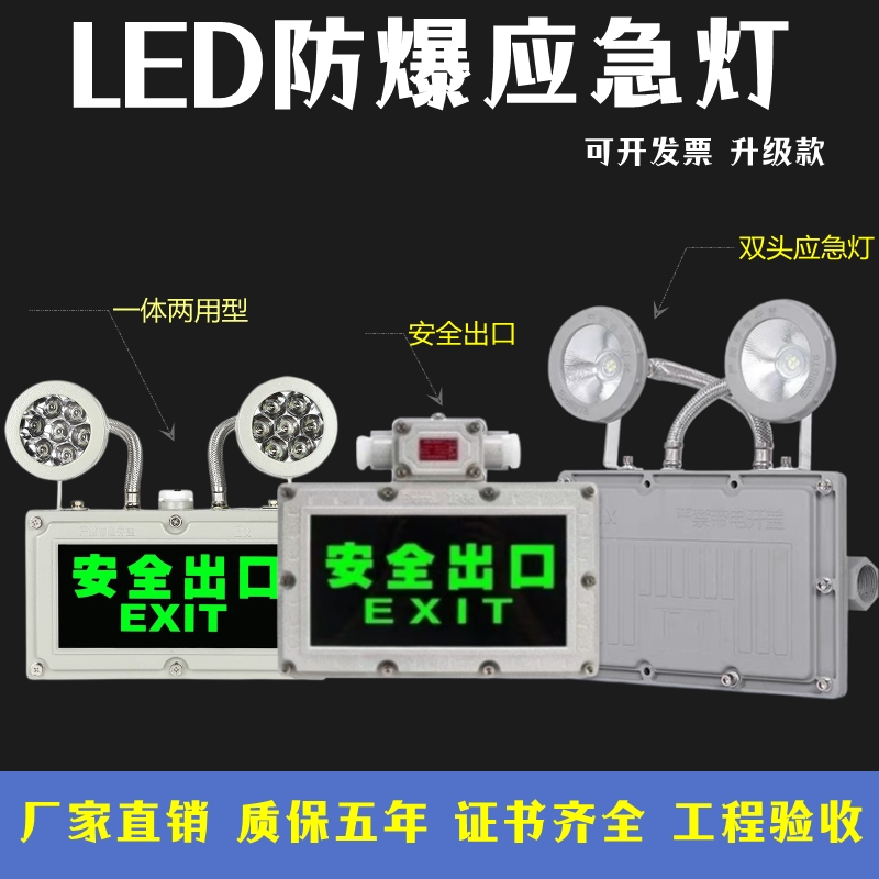 防爆双头应急灯标志灯led安全出口疏散指示灯标牌灯消防照明灯具