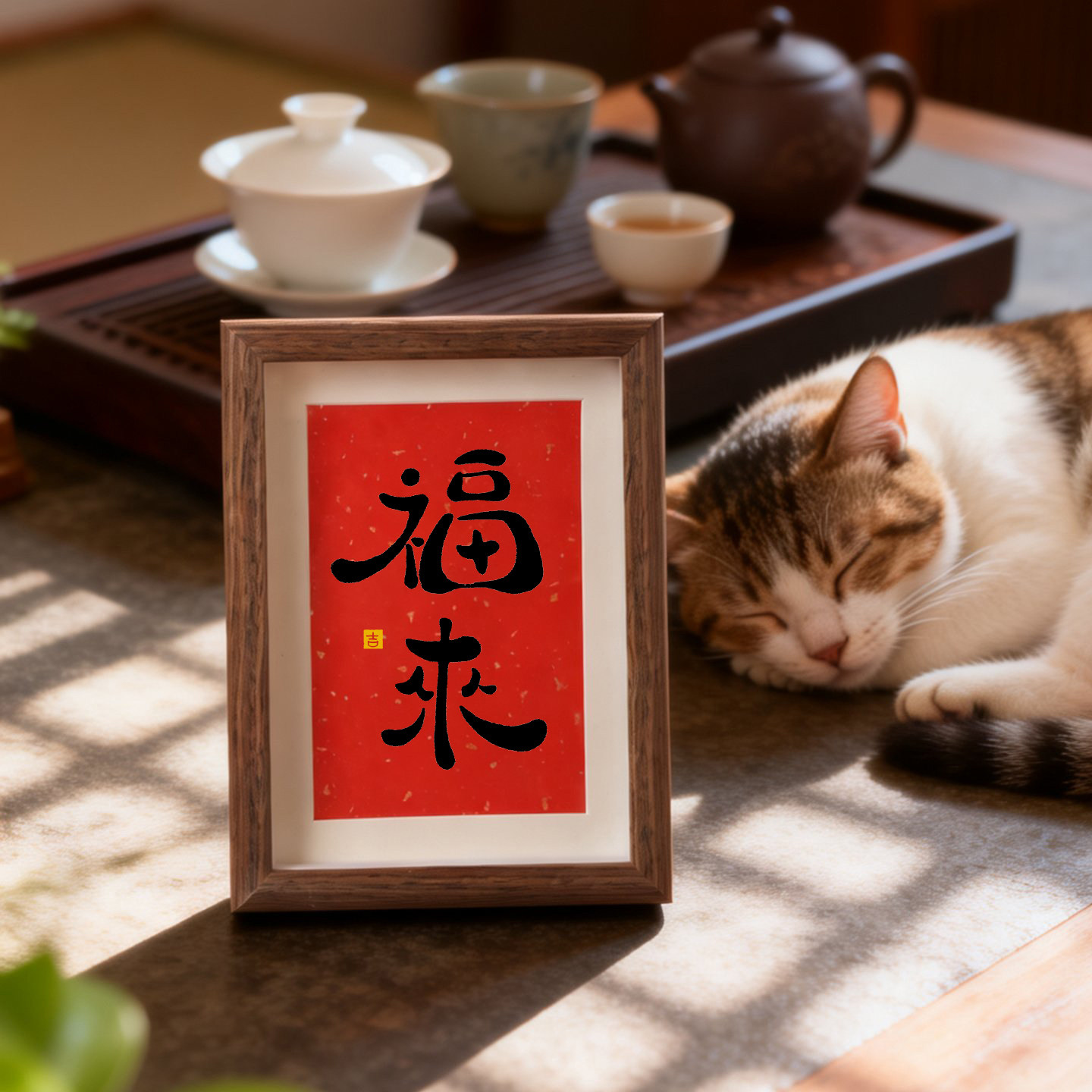 福字挂画书法作品手写真迹相框摆台件新中式玄关茶室鞋柜福来字画