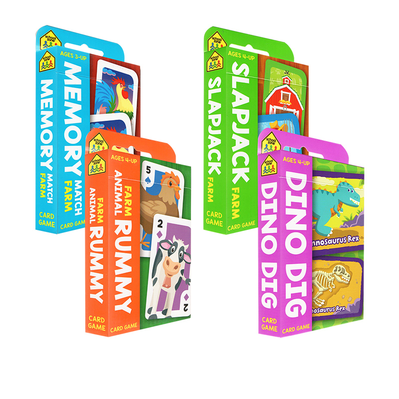 英文原版 School Zone Memory  Flash Card Game纸牌游戏4盒合售 儿童认知启蒙闪卡 提高视觉记忆 建立社交能力 集中注意力 3-4岁+
