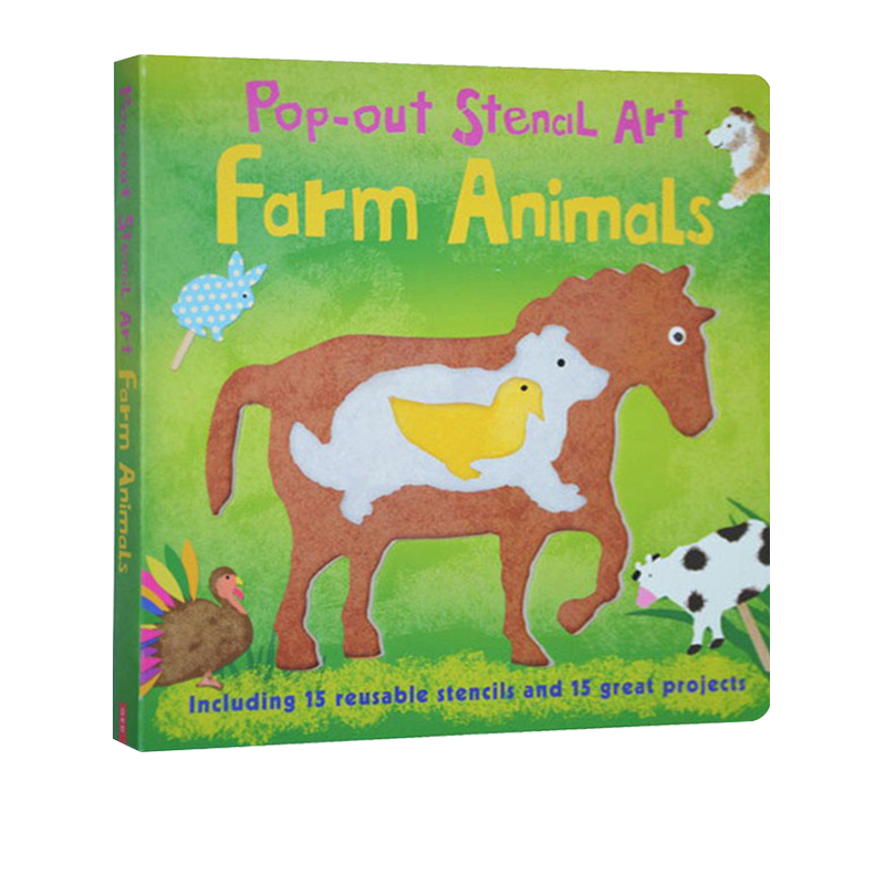 英文原版 Pop out Stencil Art Farm Animals 儿童纸板立体模型书 边玩边学