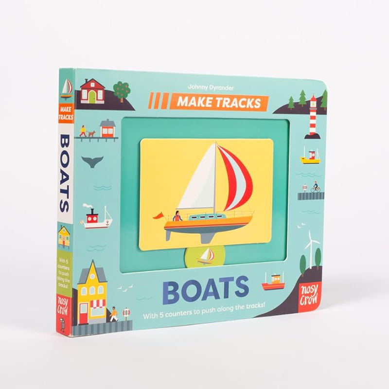 英文原版 Make Tracks: Boats 交互式纸板操作书 滑轨机关书 儿童交通工具启蒙词汇学习 亲子互动游戏书