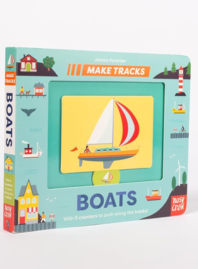 英文原版 Make Tracks: Boats 交互式纸板操作书 滑轨机关书 儿童交通工具启蒙词汇学习 亲子互动游戏书