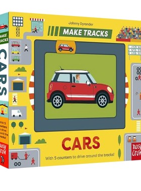 英文原版 Make Tracks: Cars 汽车 低幼儿童纸板书 机关书 亲子互动游戏书 含可滑动计数器 Nosy Crow