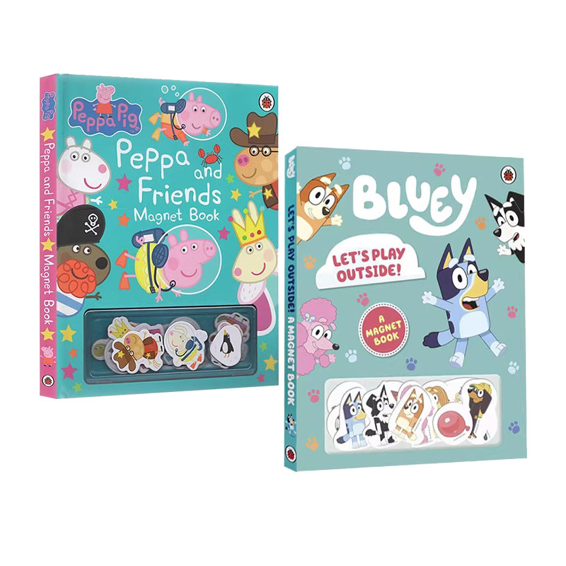 磁铁书2册 Peppa Pig and Friends Magnet Book小猪佩奇和她的朋友们  Bluey Let's Play Outside! 小蓝狗布鲁伊 磁铁互动游戏书