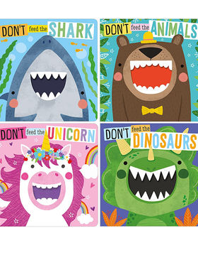 英文原版 Don't Feed the Animals/Dinosaurs/Shark/ Unicorn 4册 动物 恐龙 纸板洞洞书 触摸书 低幼英语韵律启蒙