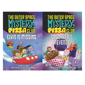 英文原版 Outer Space Mystery Pizza Club 两册合售 外太空神秘披萨俱乐部 太空冒险 小学生课外读物 儿童搞笑插图章节书