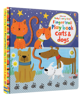 英文原版 Usborne Baby's very first Fingertrail Play book cats & dogs 小猫和小狗 尤斯伯恩 纸板翻翻绘本 启蒙洞洞书0-3岁