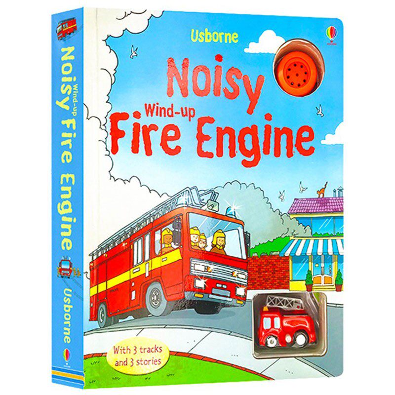 预售 英文原版 发条消防车 Wind-up Fire Engine 轨道发音书绘本儿童益智游戏纸板书 Usborne 跑跑乐互动亲子玩具童书 交通工具