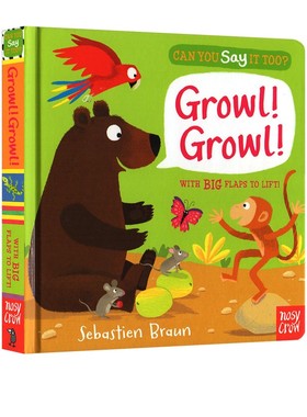 英文原版绘本 Can You Say It Too? Growl Growl  森林动物 你也可以这样说吗 重复句型 儿童英语启蒙纸板翻翻操作书 大嘴鸟