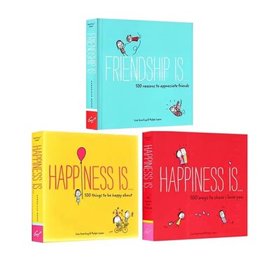 英文原版 Happiness is 500 Ways to Be in the Moment 治愈系绘本 3册 500 Ways to Show I Love You 漫画故事图画书