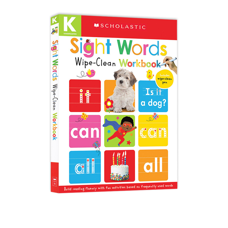 英文原版 Sight Words Wipe Clean Workbook 螺旋装帧 低幼启蒙英语单词学习 附可重复擦写笔 Schlastic Early Learners