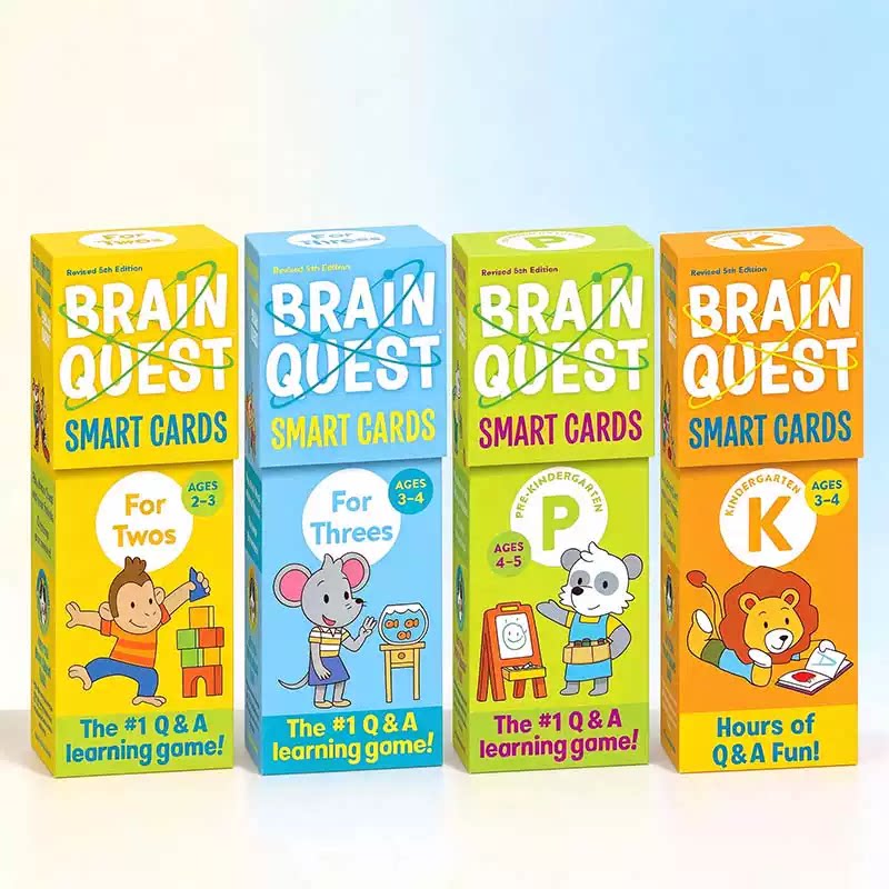 新品英文原版 Brain Quest 大脑任务字卡 4 盒 2-6 岁分龄早教闪卡 幼儿英语启蒙 逻辑思维认知问答卡 幼儿园学前益智游戏卡