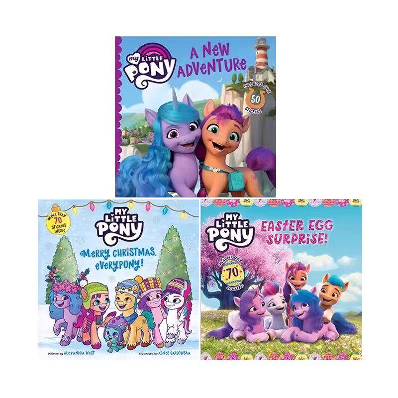 小马宝莉 圣诞节日绘本3册 含贴纸 英文原版 My Little Pony Christmas 卡通动画友谊主题 冒险故事