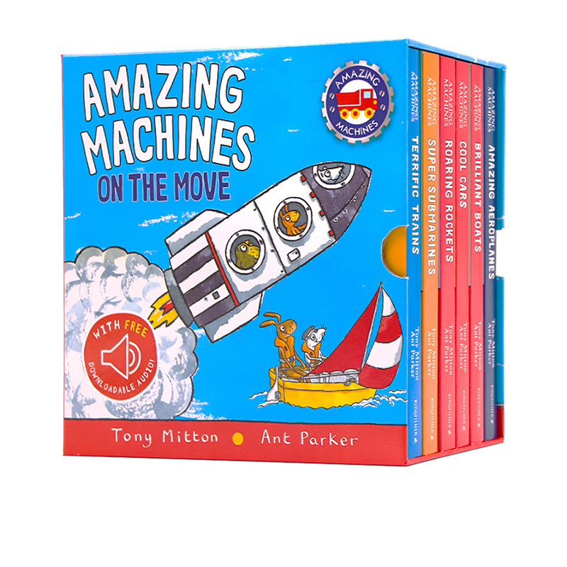 英文原版 神奇的机器 Amazing Machines On the Move 6册 纸板书附带官方音频 礼盒装 汽车 火箭 潜艇 飞机 交通工具科普绘本