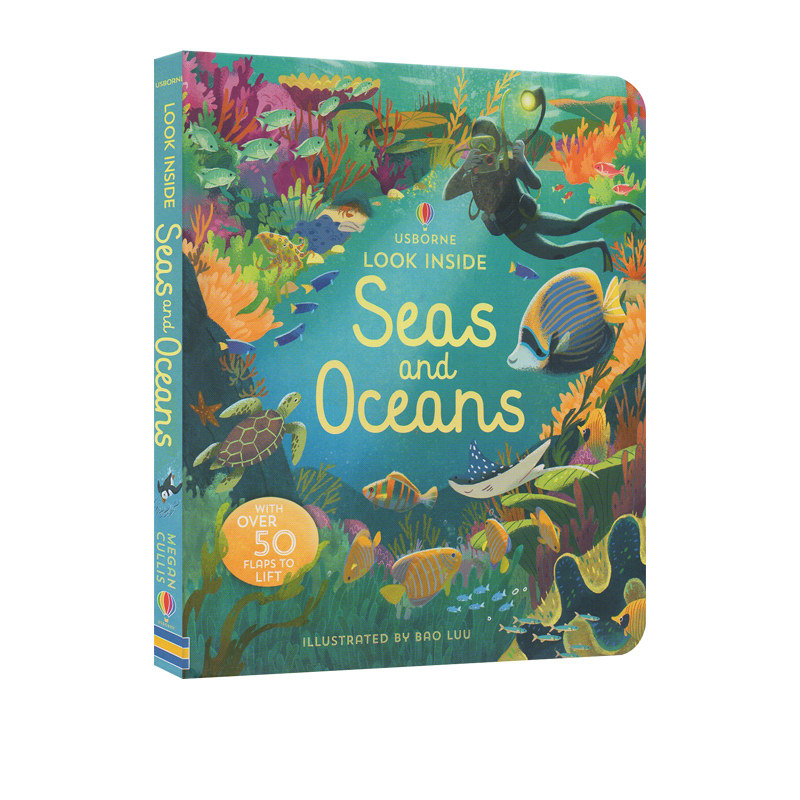 预售 Usborne Look Inside Seas and Oceans 偷偷看里面系列 揭秘海洋 纸板翻翻书 儿童STEM认知启图画书 纸板翻翻科普绘本