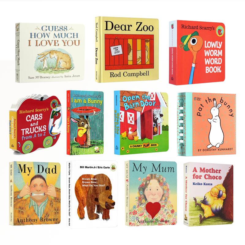 英文原版 启蒙认知纸板书11册 Richard Scarry Cars and Trucks from A to Z/Lowly Worm Word Book纸板书小卡车字母纸板书 斯凯瑞