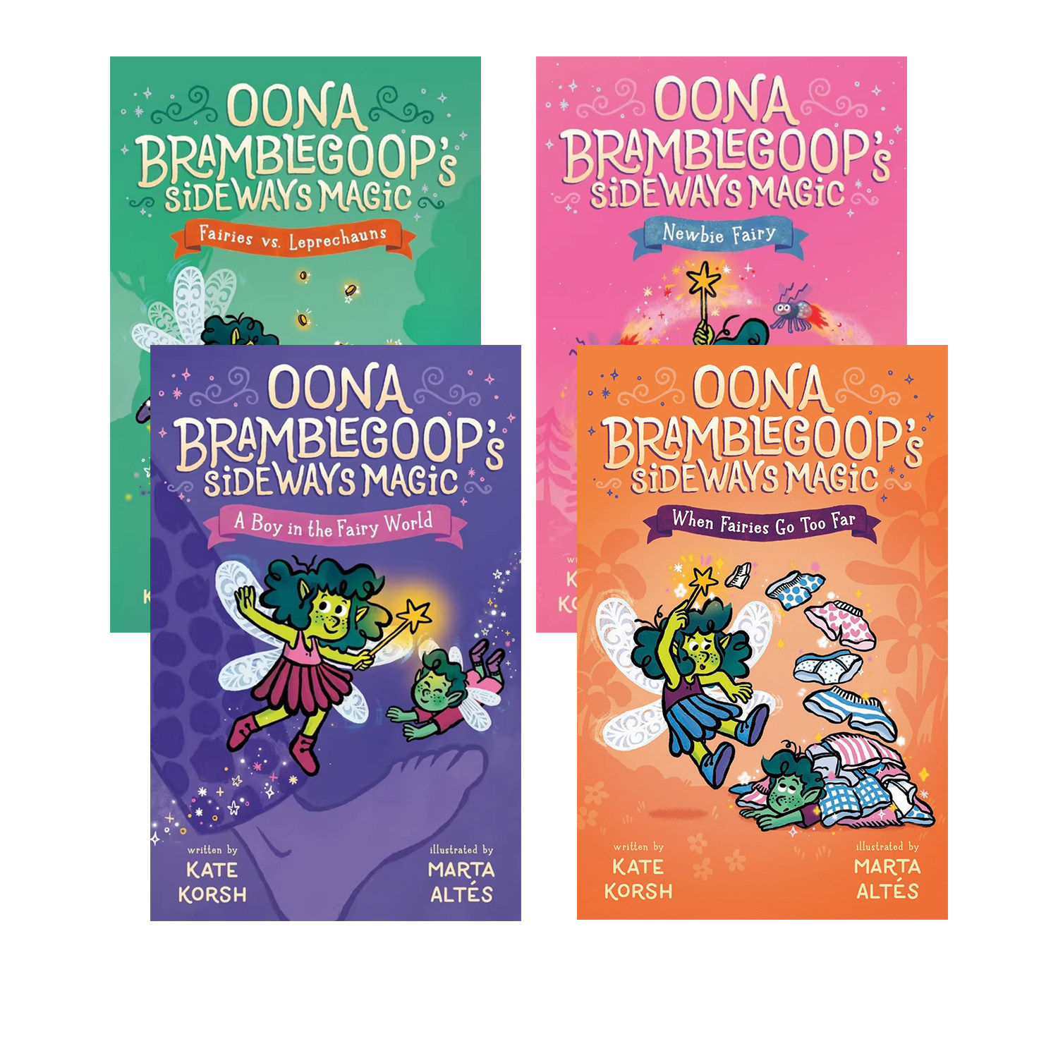 英文原版 Oona Bramblegoop's Sideways Magic 欧娜的侧身魔法 4册合售 女孩魔法幽默成长故事 粉红插画桥梁章节书 590L