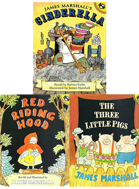 英文原版 James Marshall 3册 吴敏兰书单 凯迪克奖作家绘本 经典童话故事图画书 Red Riding Hood/Cinderella/Three Little Pigs