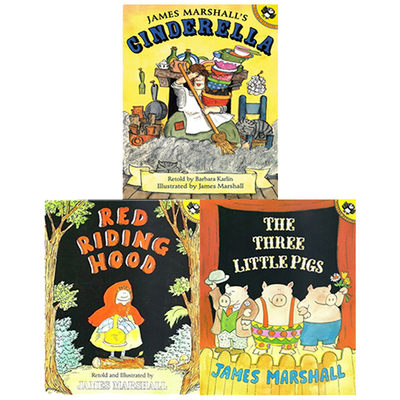 英文原版 James Marshall 3册 吴敏兰书单 凯迪克奖作家绘本 经典童话故事图画书 Red Riding Hood/Cinderella/Three Little Pigs