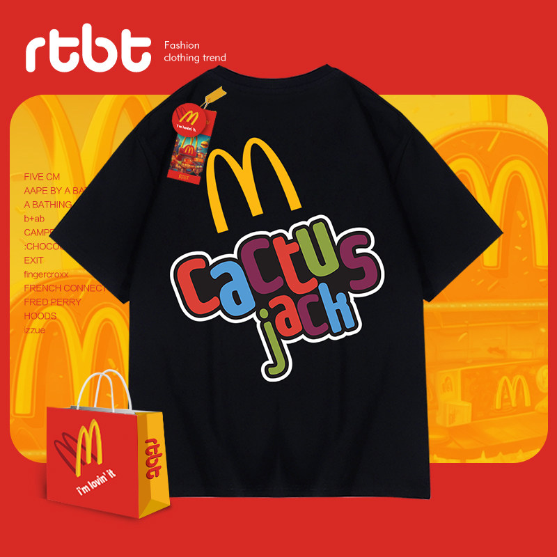 麦当劳字母印花t恤男女夏季纯棉潮牌情侣装宽松圆领半袖体恤衫