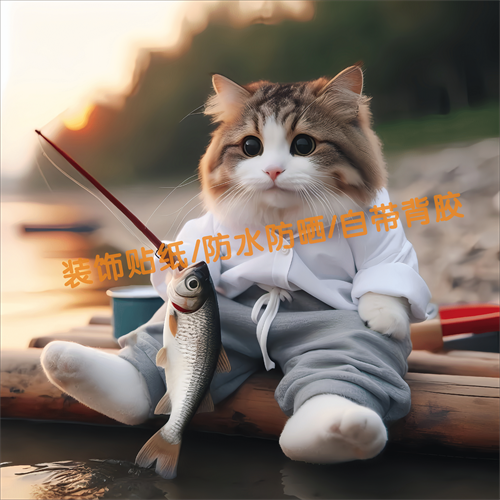 可爱猫咪钓鱼贴纸客厅卧室儿童房门卫生间玻璃卡通贴钓箱装饰贴画图片