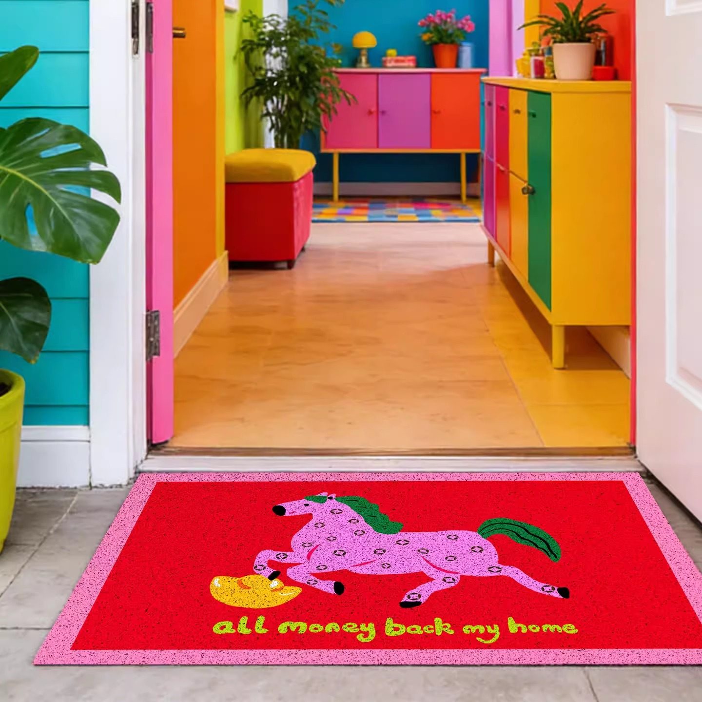 鹿小调马年丝圈多巴胺地垫新年防滑入户门脚垫室外除尘创意丝圈垫,居家布艺,入户地垫,淘宝优惠券,粉丝福利购,淘宝优惠卷