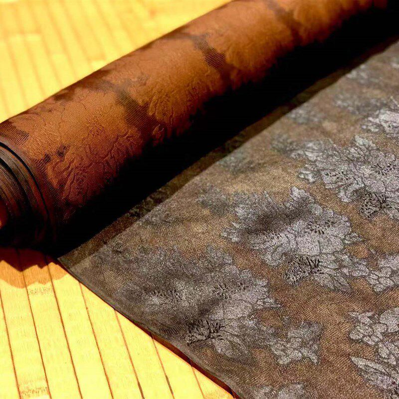 【牡丹花】3丝姆米 花罗香云纱莨纱 传统四经绞织镂空真布面料0料