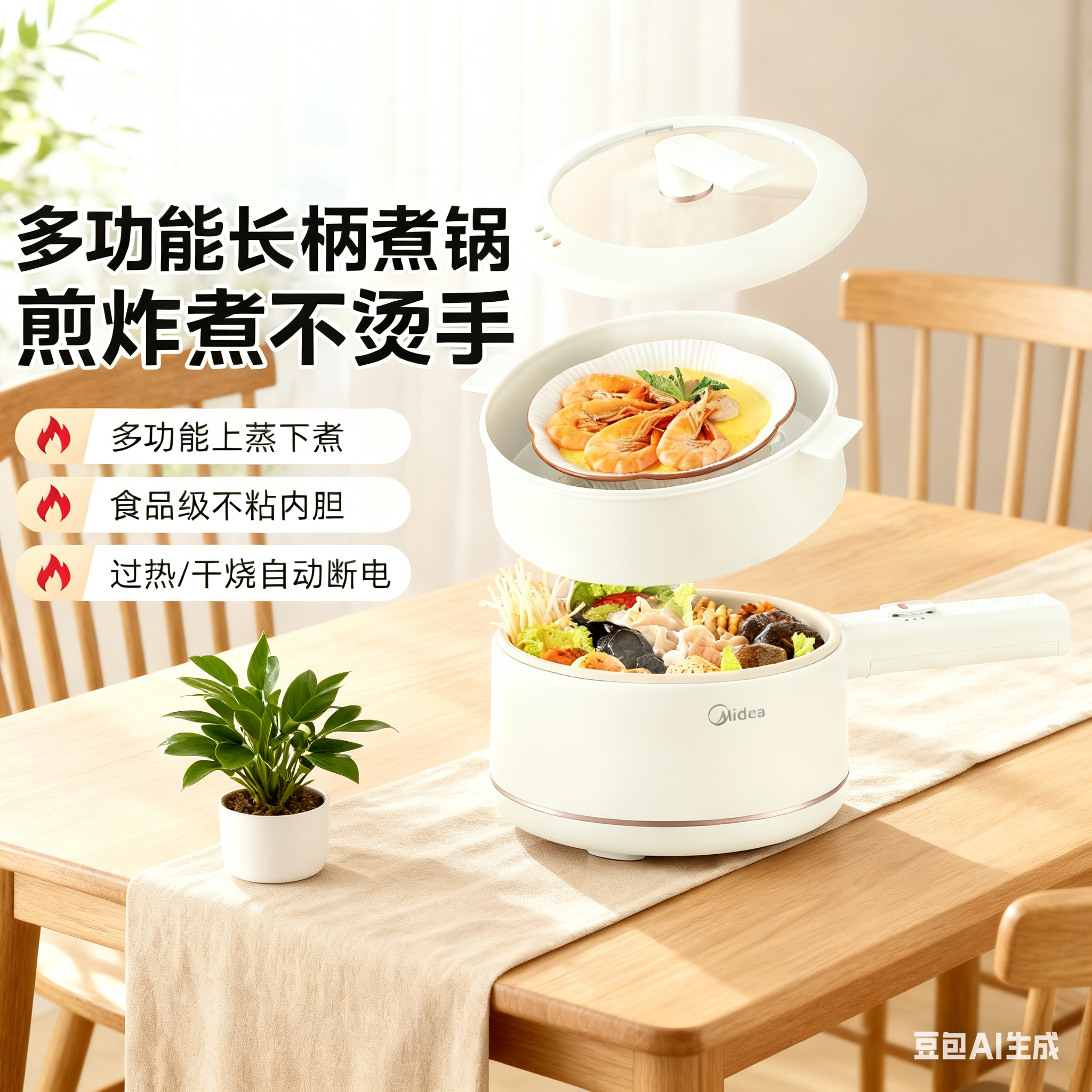 美的迷你电煮锅学生泡面锅2017