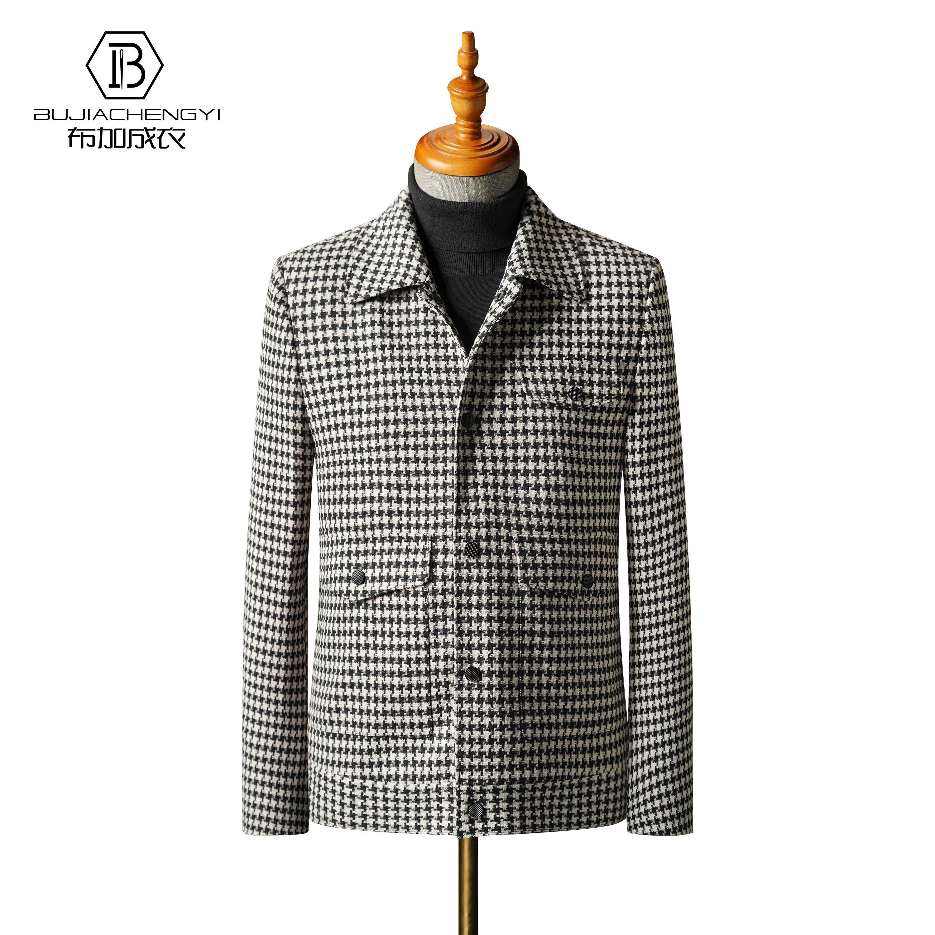 布加成衣男士千鸟格夹克春季英伦风商务休闲夹克外套男款高定男装