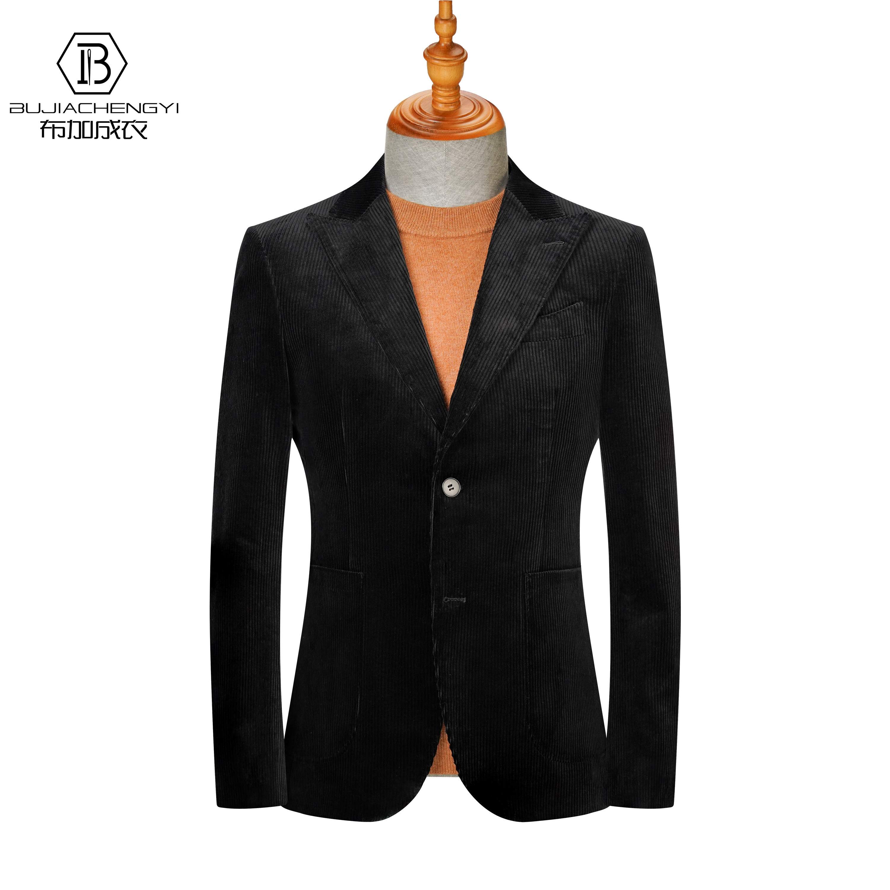 灯芯绒西装男士秋冬休闲黑色意大利高端轻奢复古高级条纹西服外套