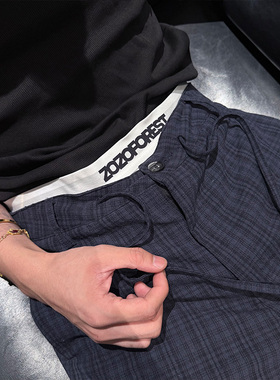 ZOZOFOREST【3252】“暗格纹亚麻”松弛度假慵懒感老钱混纺格子裤