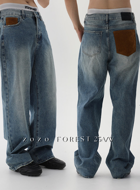ZOZOFOREST【3246】“niu niu“13盎司2021M复古青蓝拼接牛仔裤