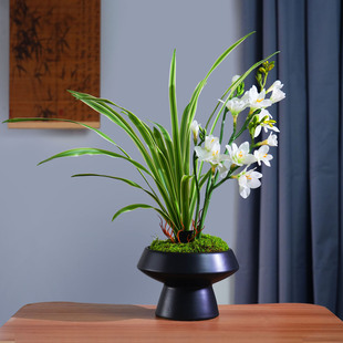 高品质文心兰仿真盆栽中式兰花摆件逼真室内软装客厅花艺假花摆设