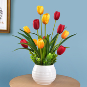 客厅餐桌装 饰桌摆花 郁金香仿真花盆栽假花样板房防真室内花摆件
