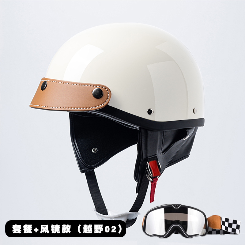 复古巡航机车头盔男女电动摩托车