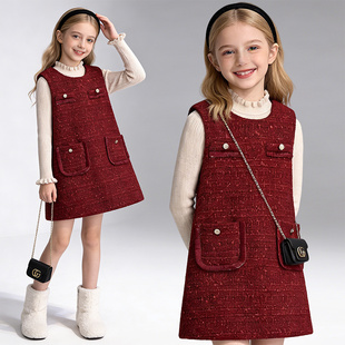 花边领打底小香风时尚 2025年新款 连衣裙两件套潮 秋冬季 女童新年装