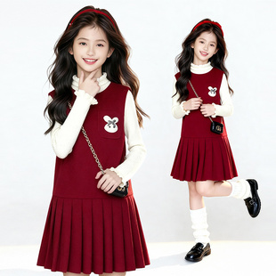 裙子套装 兔子保暖加厚洋气设计感时尚 2025年新款 女童连衣裙秋冬季