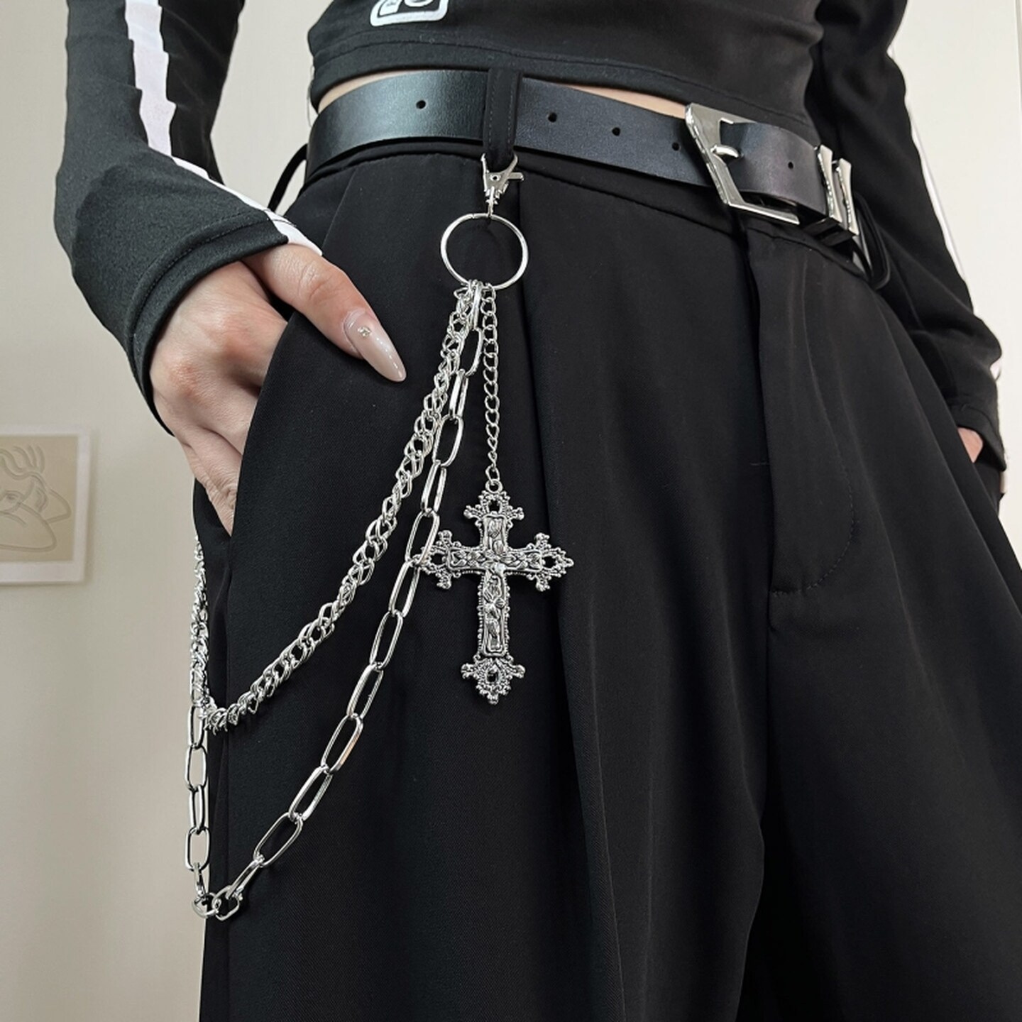 腰带挂饰装饰链条男女款挂饰腰带配饰挂链嘻哈链条亚文化搭配链子