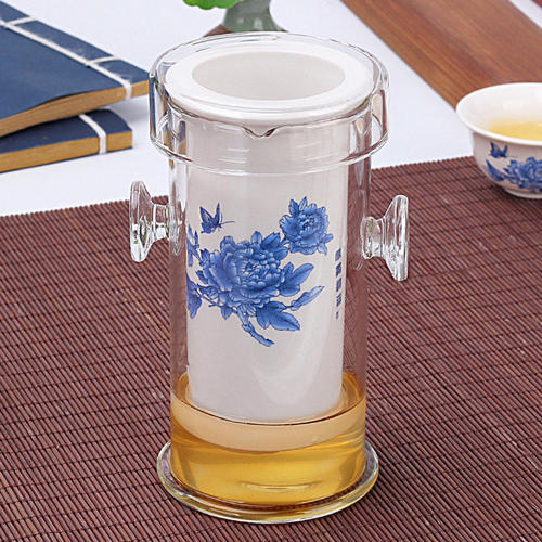 红茶专用泡茶壶玻璃双耳杯茶壶泡茶器釉中青花瓷内胆红茶茶具套装