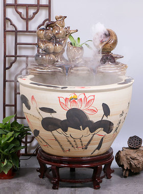 景德镇陶瓷鱼缸大号流水喷泉循环招财创意加湿器客厅摆件装饰品