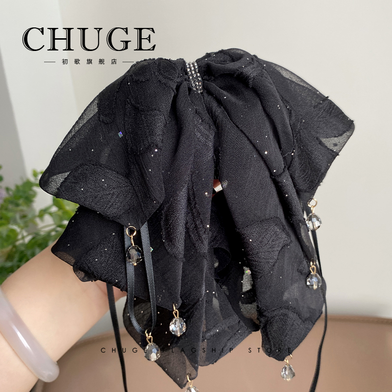 蝴蝶结飘带抓夹轻奢气质水钻吊坠