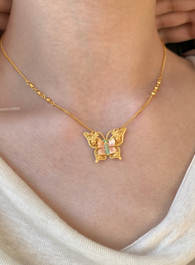 燕归芰荷蝶国风足银百搭项链女