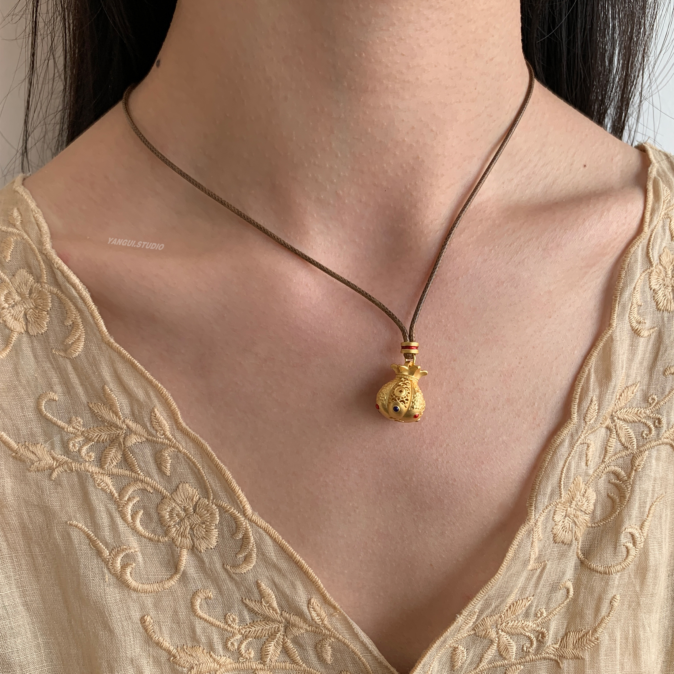 燕归钱袋子国风新中式足银项链女