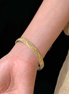 燕归缕昙青国风足银珐琅描金手镯