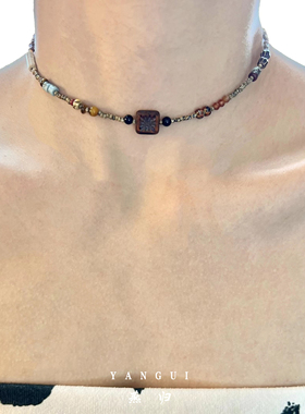 YANGUI新中式原创国风复古捷克珠颈链设计感小众锁骨链叠戴项链女